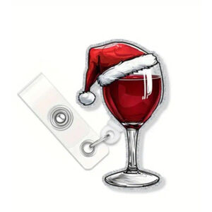 Wine Glass with Santa Hat Keychain Red White